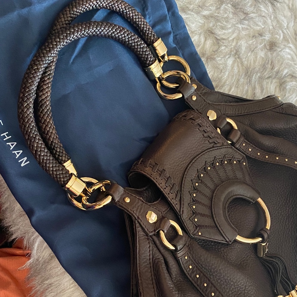 COLE HAAN Collection C06 Gorgeous Brown Leather Handbag, braided strap - Picture 15 of 16